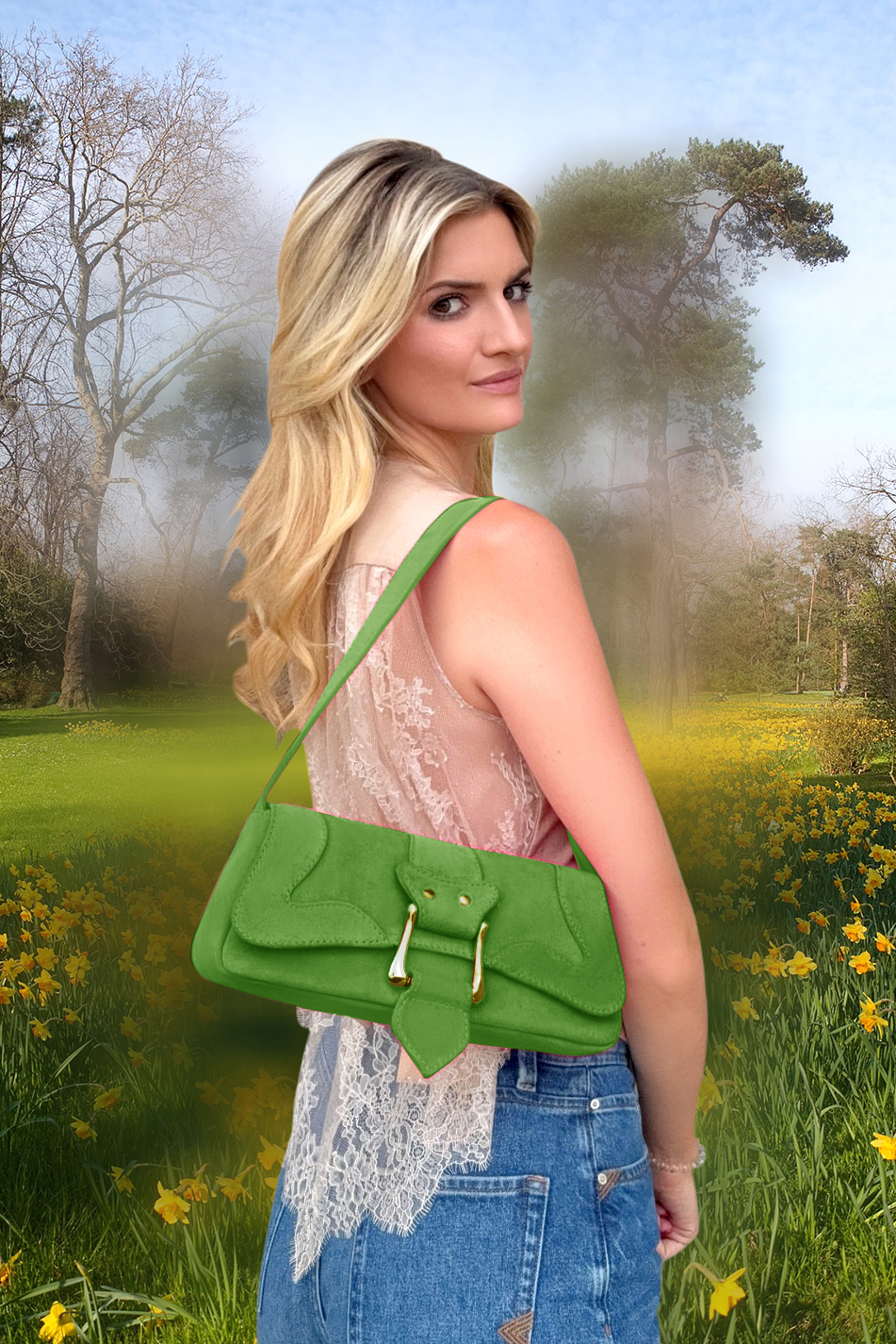 Dress small handbag in grass green leather - Top view